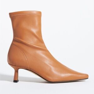 Angel Alarcon Pointed-Toe Kitten-Heel Boots, honey, US size 9